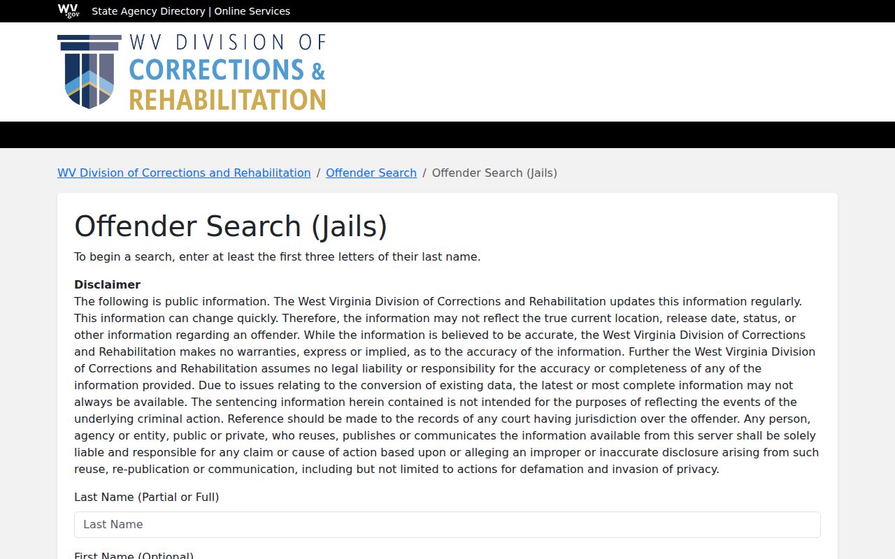 Mingo County regional jail offender search on the official WVDCR system