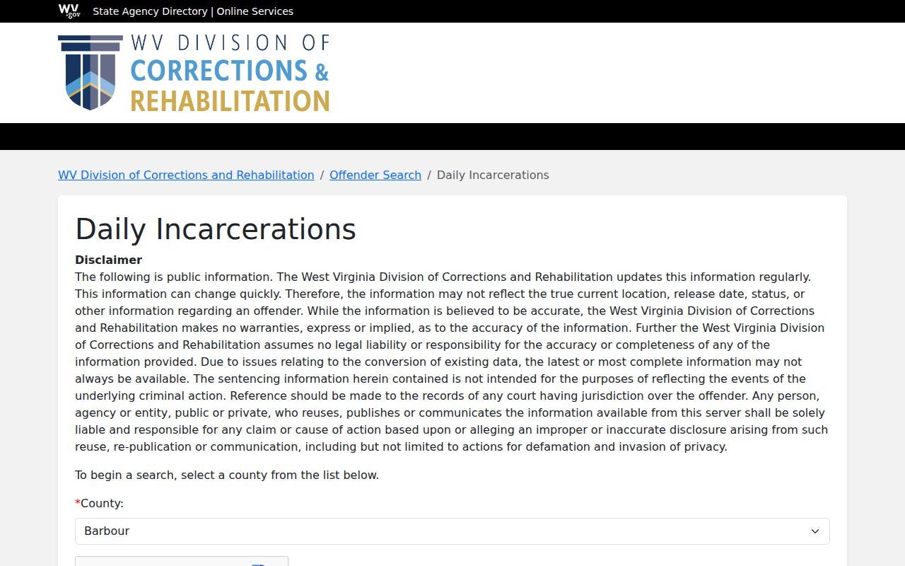 Mingo County recent admissions through official WVDCR Daily Incarcerations search