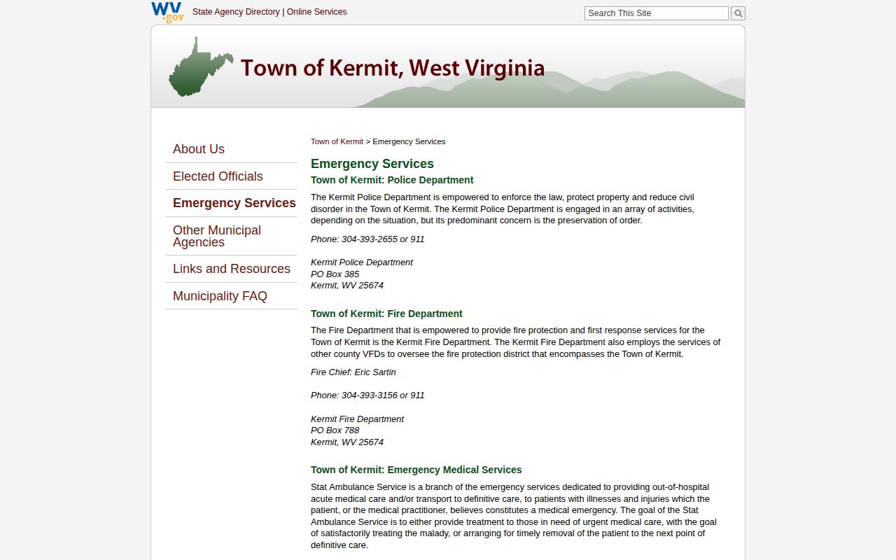 Kermit Police Department official emergency-services record source for Mingo County booking inquiries